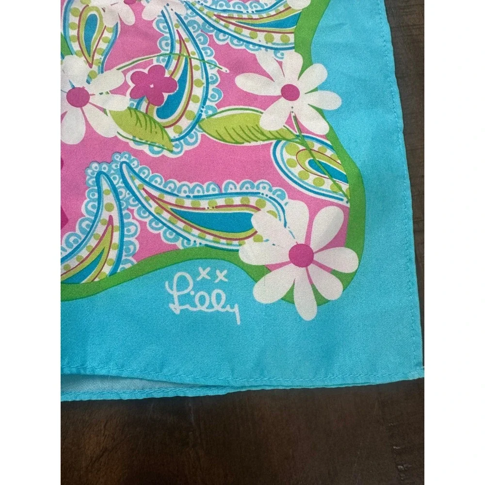 Lilly Pulitzer Pink Blue Paisley Floral Scarf Breast Cancer Awareness‎ Oblong